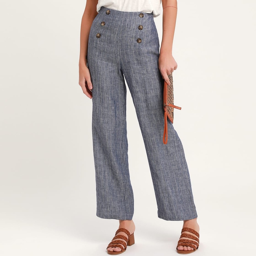 Waldin Dark Blue Chambray Button-Front Culotte Pants -  XS - Lulus